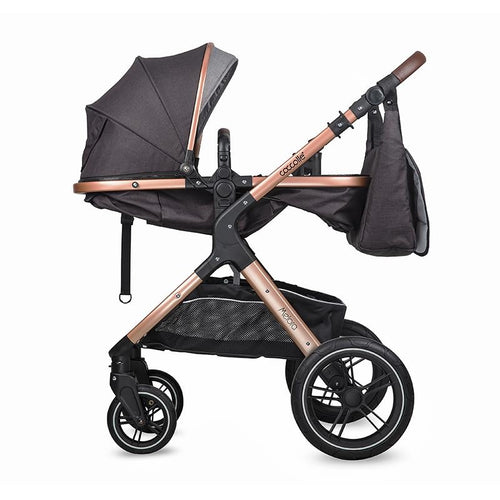  Diamantschwarzer Kinderwagen, umgewandelt zum Sportsitz, mit Winddecke und Tragetasche.