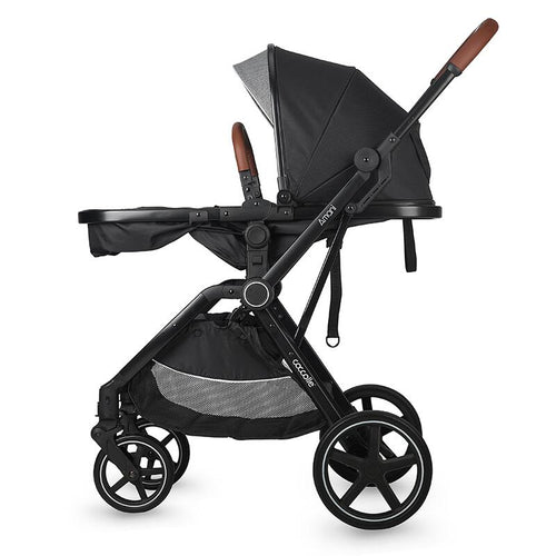 Kinderwagen 3in1 Coccolle Amani Diamond, umgewandelt zum Sportwagen mit verstellbarem Sonnendach, seitliche Ansicht.